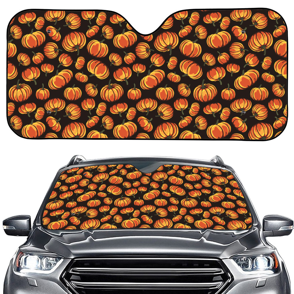 Orange Halloween Pumpkin Pattern Print Car Windshield Sun Shade