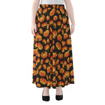 Orange Halloween Pumpkin Pattern Print Chiffon Maxi Skirt