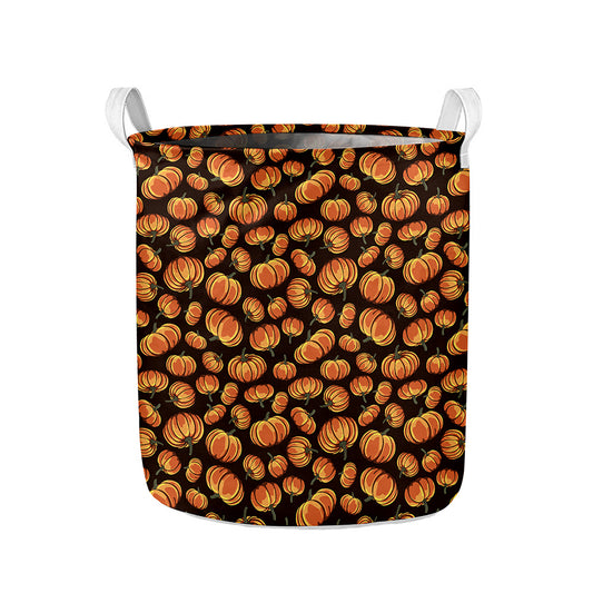 Orange Halloween Pumpkin Pattern Print Collapsible Laundry Basket