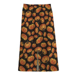 Orange Halloween Pumpkin Pattern Print Cotton Front Slit Maxi Skirt
