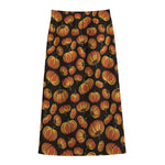 Orange Halloween Pumpkin Pattern Print Cotton Front Slit Maxi Skirt