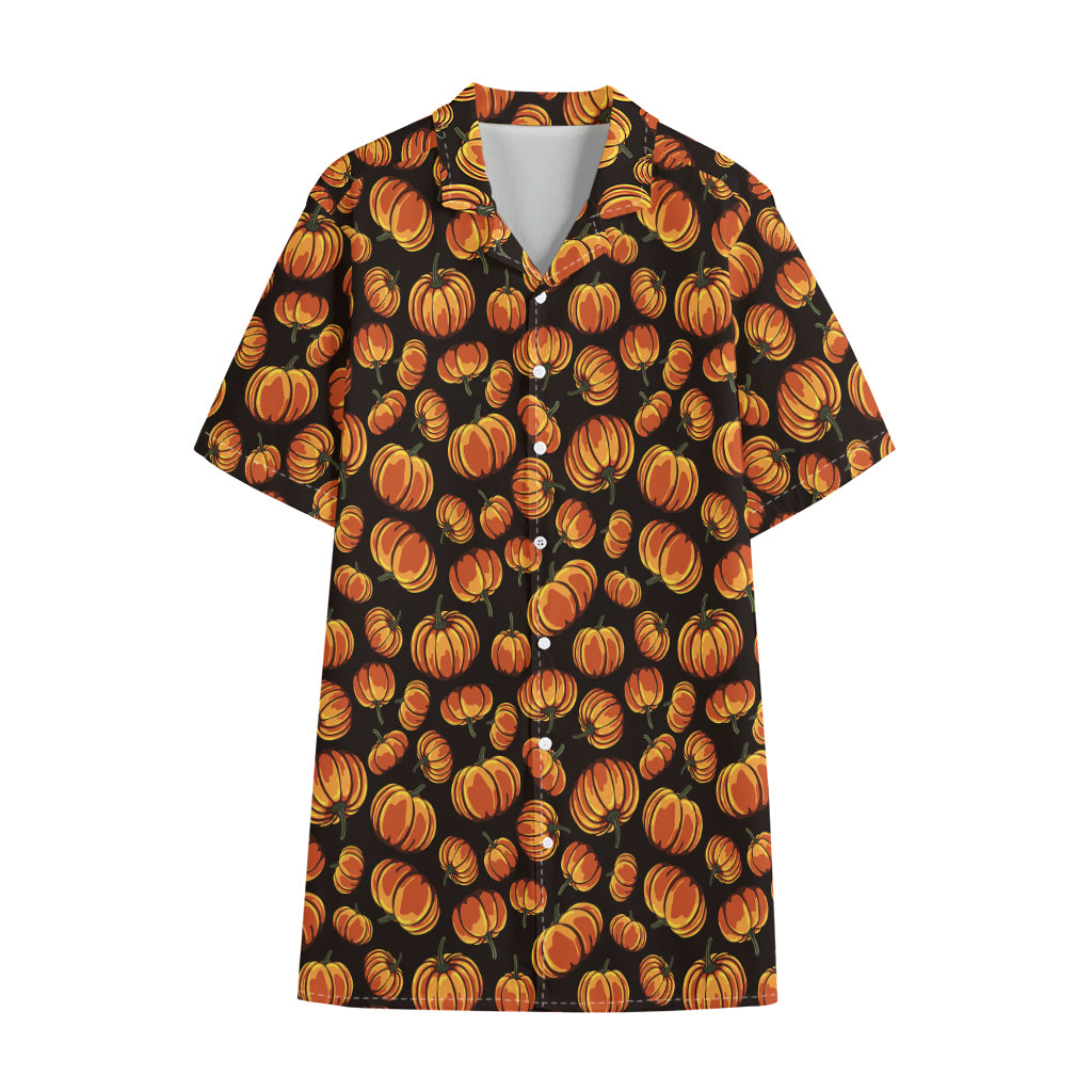 Orange Halloween Pumpkin Pattern Print Cotton Hawaiian Shirt