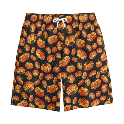 Orange Halloween Pumpkin Pattern Print Cotton Shorts