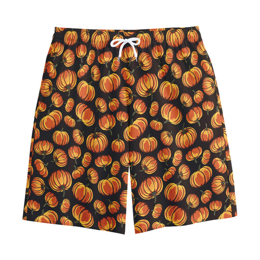 Orange Halloween Pumpkin Pattern Print Cotton Shorts