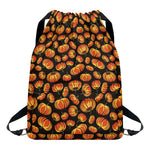 Orange Halloween Pumpkin Pattern Print Drawstring Backpack