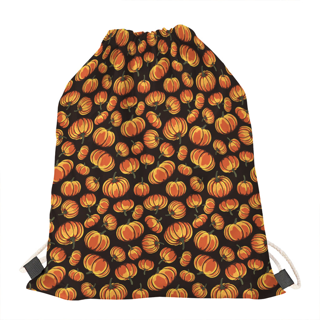Orange Halloween Pumpkin Pattern Print Drawstring Bag