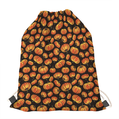 Orange Halloween Pumpkin Pattern Print Drawstring Bag