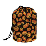 Orange Halloween Pumpkin Pattern Print Drawstring Makeup Bag