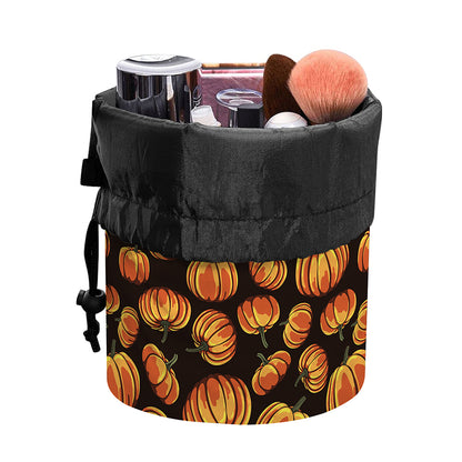 Orange Halloween Pumpkin Pattern Print Drawstring Makeup Bag