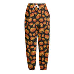 Orange Halloween Pumpkin Pattern Print Fleece Lined Knit Pants