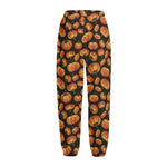 Orange Halloween Pumpkin Pattern Print Fleece Lined Knit Pants