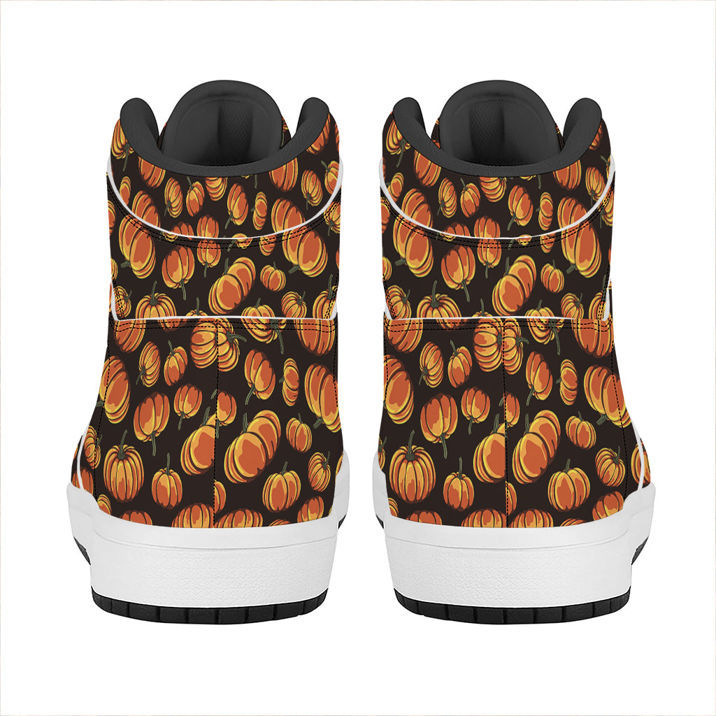 Orange Halloween Pumpkin Pattern Print High Top Leather Sneakers