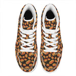 Orange Halloween Pumpkin Pattern Print High Top Leather Sneakers
