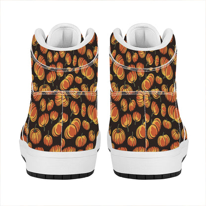 Orange Halloween Pumpkin Pattern Print High Top Leather Sneakers