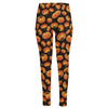 Orange Halloween Pumpkin Pattern Print High-Waisted Pocket Leggings