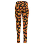 Orange Halloween Pumpkin Pattern Print High-Waisted Pocket Leggings
