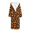 Orange Halloween Pumpkin Pattern Print Hooded Bathrobe