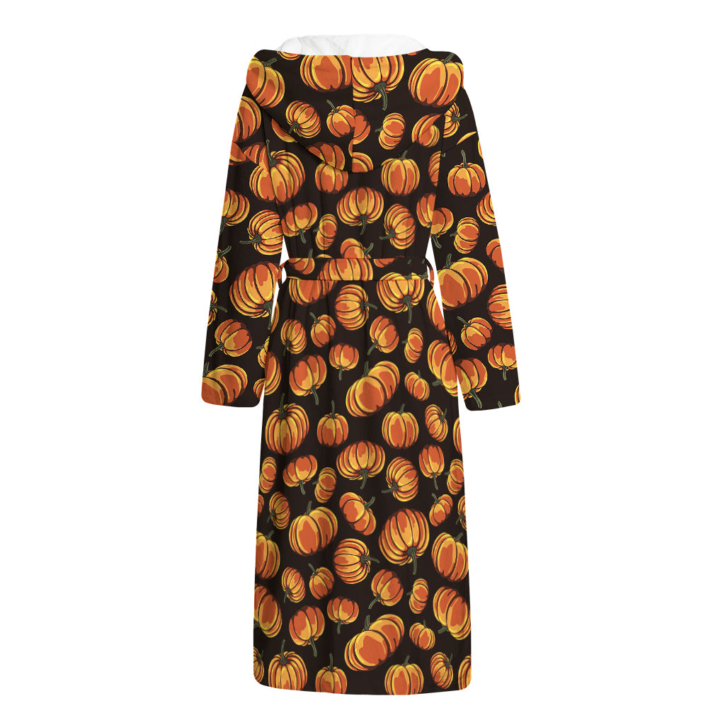 Orange Halloween Pumpkin Pattern Print Hooded Bathrobe