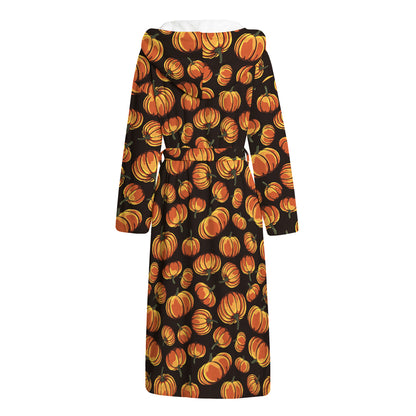 Orange Halloween Pumpkin Pattern Print Hooded Bathrobe