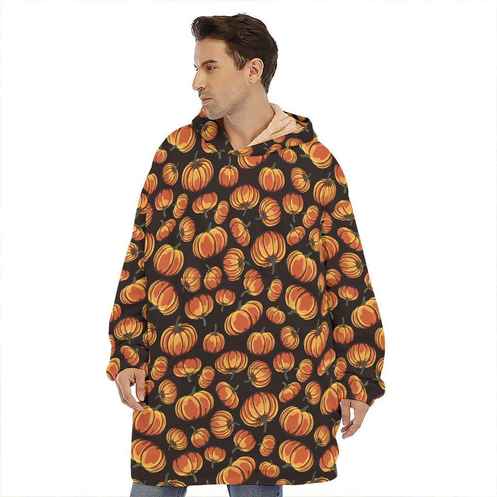 Orange Halloween Pumpkin Pattern Print Hoodie Blanket