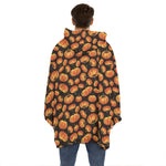 Orange Halloween Pumpkin Pattern Print Hoodie Blanket
