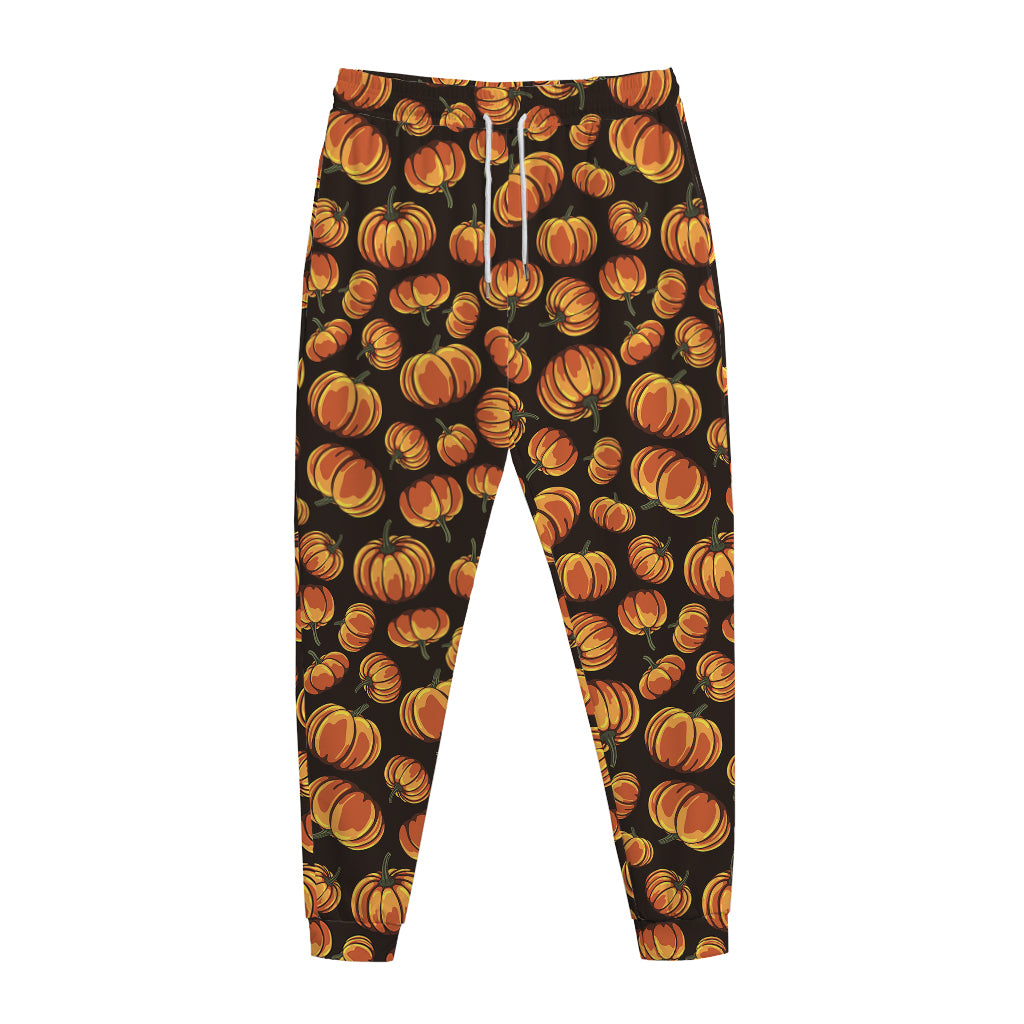 Orange Halloween Pumpkin Pattern Print Jogger Pants
