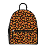 Orange Halloween Pumpkin Pattern Print Leather Backpack