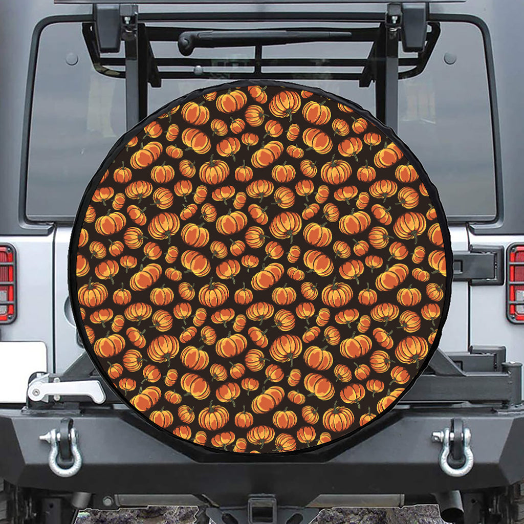 Orange Halloween Pumpkin Pattern Print Leather Spare Tire Cover