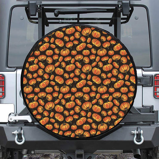 Orange Halloween Pumpkin Pattern Print Leather Spare Tire Cover