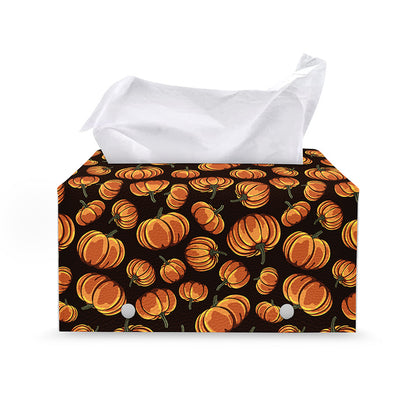 Orange Halloween Pumpkin Pattern Print Leather Tissue Box Cover