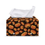 Orange Halloween Pumpkin Pattern Print Leather Tissue Box Cover
