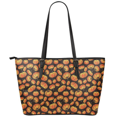 Orange Halloween Pumpkin Pattern Print Leather Tote Bag