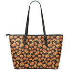 Orange Halloween Pumpkin Pattern Print Leather Tote Bag