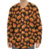 Orange Halloween Pumpkin Pattern Print Long Sleeve Baseball Jersey