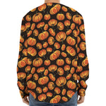 Orange Halloween Pumpkin Pattern Print Long Sleeve Baseball Jersey