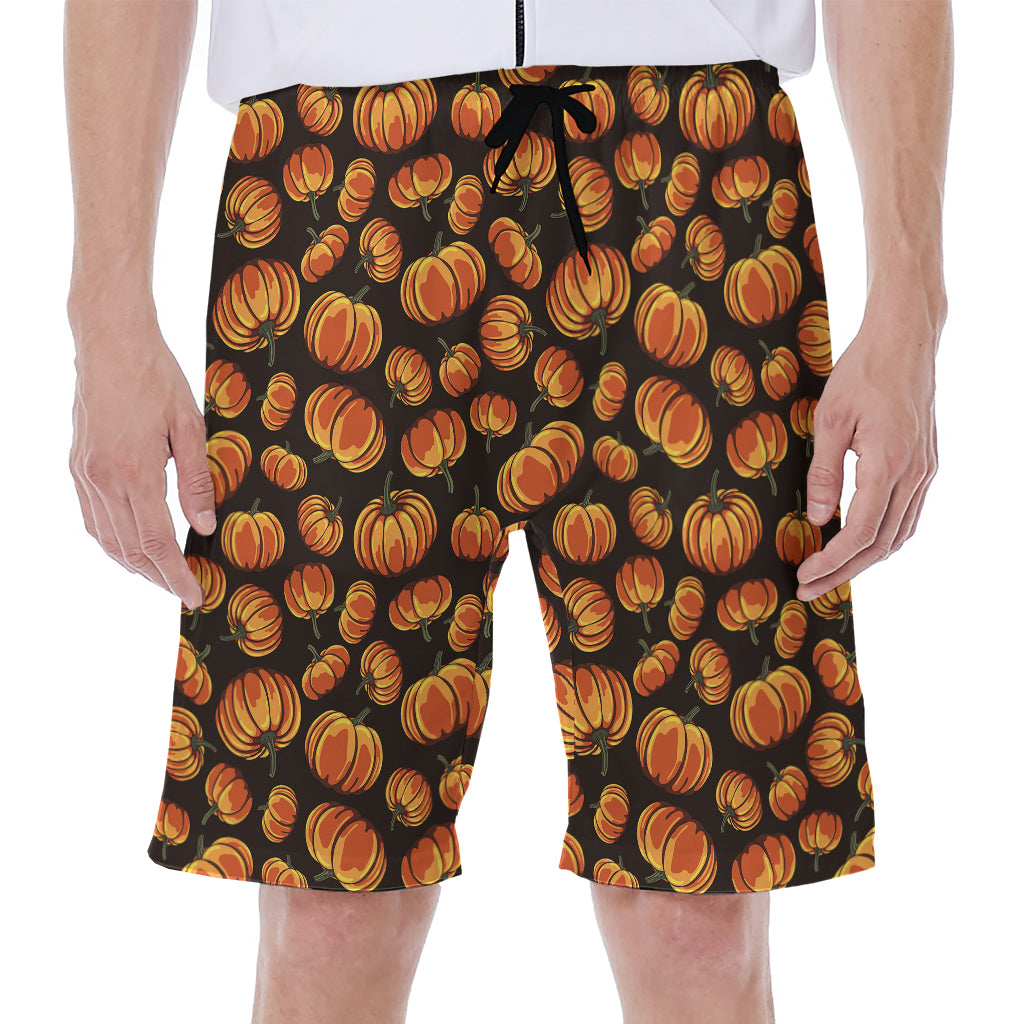Orange Halloween Pumpkin Pattern Print Men's Beach Shorts