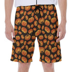 Orange Halloween Pumpkin Pattern Print Men's Beach Shorts