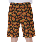 Orange Halloween Pumpkin Pattern Print Men's Beach Shorts