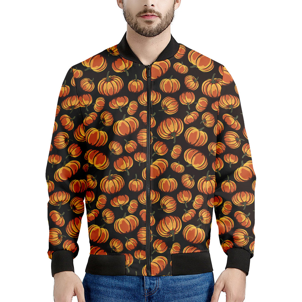 Orange Halloween Pumpkin Pattern Print Men's Bomber Jacket