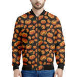 Orange Halloween Pumpkin Pattern Print Men's Bomber Jacket