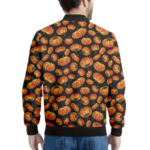 Orange Halloween Pumpkin Pattern Print Men's Bomber Jacket