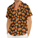 Orange Halloween Pumpkin Pattern Print Men's Deep V-Neck Shirt