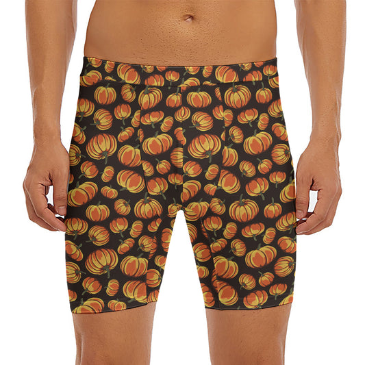 Orange Halloween Pumpkin Pattern Print Men's Long Boxer Briefs