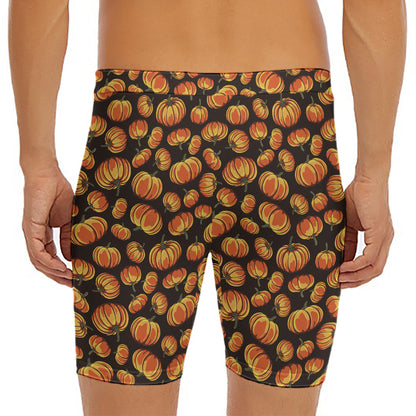 Orange Halloween Pumpkin Pattern Print Men's Long Boxer Briefs