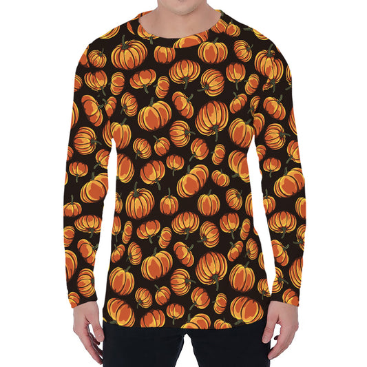 Orange Halloween Pumpkin Pattern Print Men's Long Sleeve T-Shirt