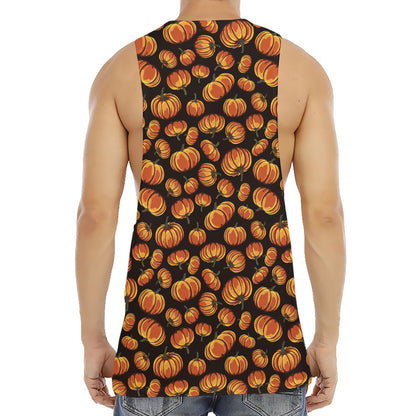Orange Halloween Pumpkin Pattern Print Men's Muscle Tank Top