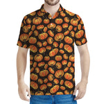 Orange Halloween Pumpkin Pattern Print Men's Polo Shirt