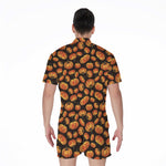 Orange Halloween Pumpkin Pattern Print Men's Rompers