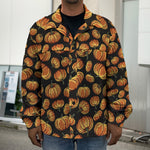 Orange Halloween Pumpkin Pattern Print Men's Shirt Jacket