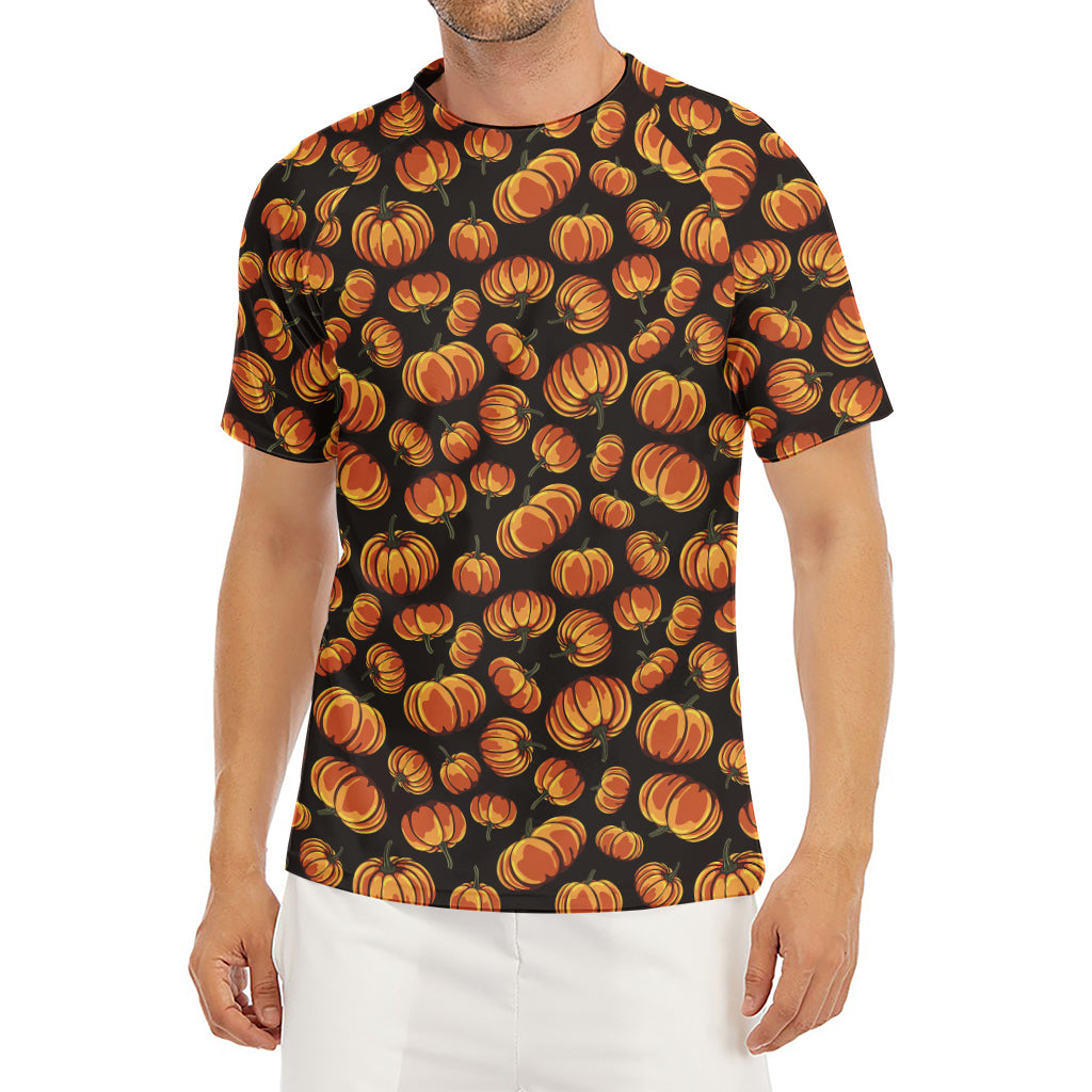 Orange Halloween Pumpkin Pattern Print Men's Short Sleeve Rash Guard